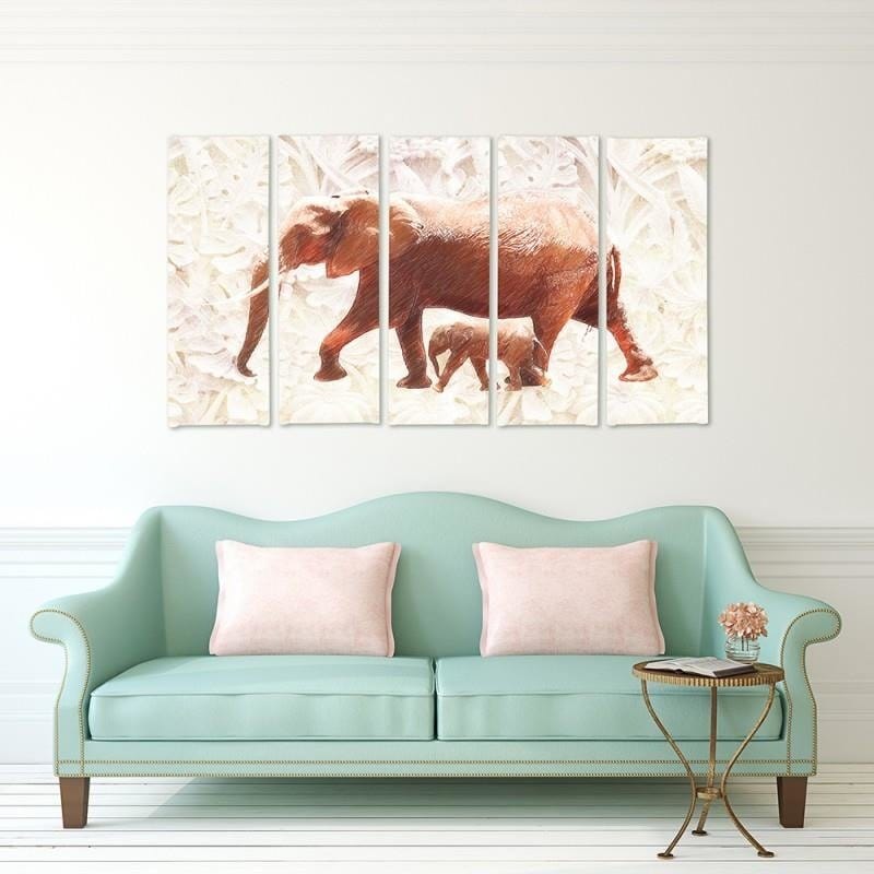 Kanva no 5 daļām - Type C, The Elephant With Her Calf  Home Trends DECO