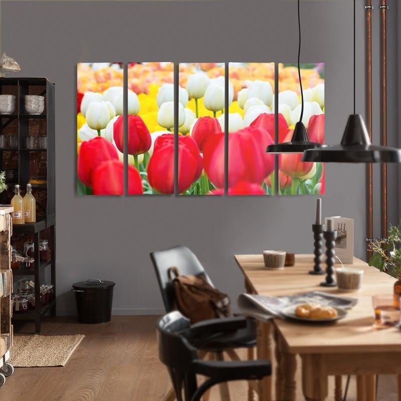 Kanva no 5 daļām - Type C, White And Red Tulips  Home Trends DECO