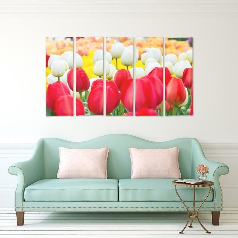 Kanva no 5 daļām - Type C, White And Red Tulips  Home Trends DECO