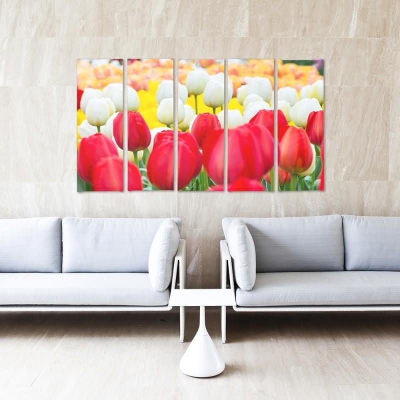 Kanva no 5 daļām - Type C, White And Red Tulips  Home Trends DECO