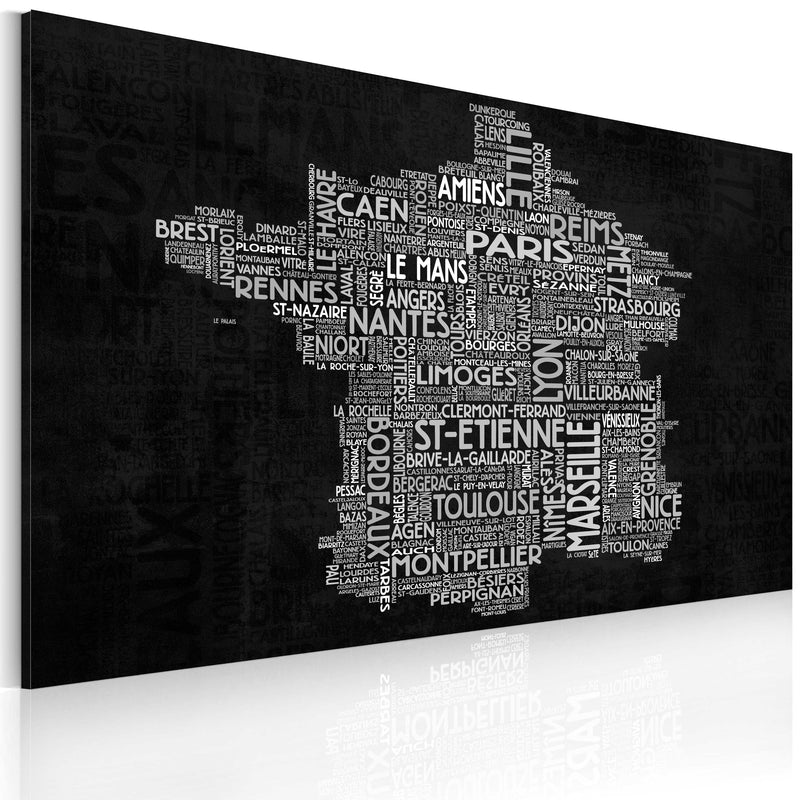 Glezna - Text map of France on the black background Home Trends