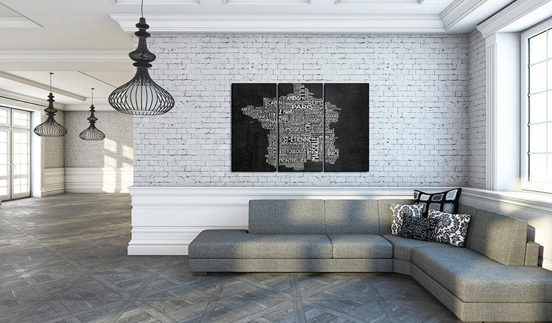 Glezna - Text map of France on the black background - triptych Home Trends