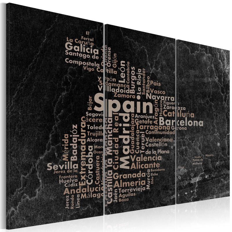 Glezna - Text map of Spain on the blackboard - triptych Home Trends