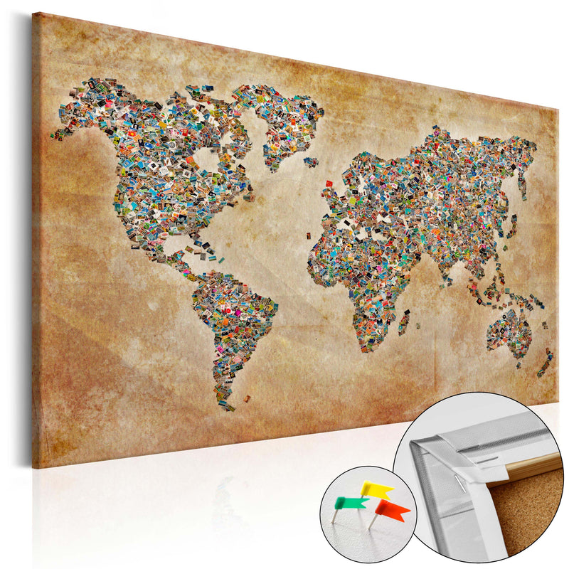 Korķa tāfele ar dekoru - Pasaules pastkartes E-interjers.lv