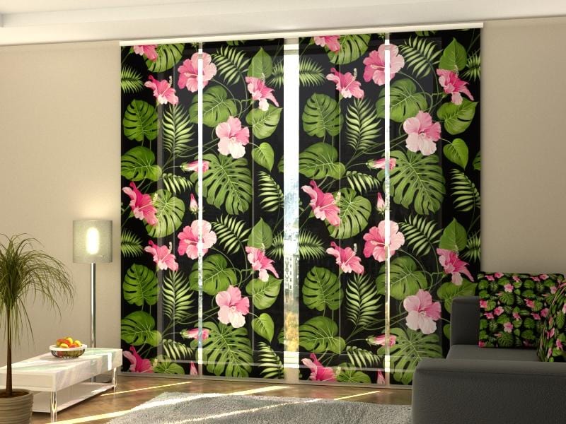 Paneļu aizkari (4 daļas) Curtains Tropical Flowers on the Black Home Trends