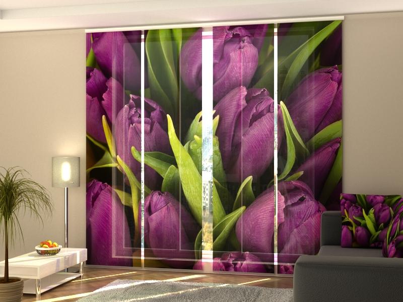 Paneļu aizkari (4 daļas) Curtains Violet Tulips Screen / 140 / 40 Home Trends