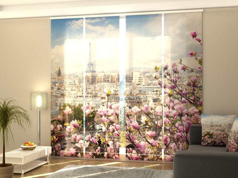 Paneļu aizkari (4 daļas) Eiffel Tower with Blooming Magnolia Home Trends