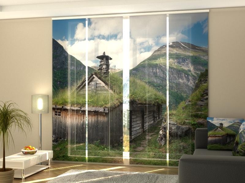 Paneļu aizkari (4 daļas) Mountain Farm in Norway Fjords Home Trends