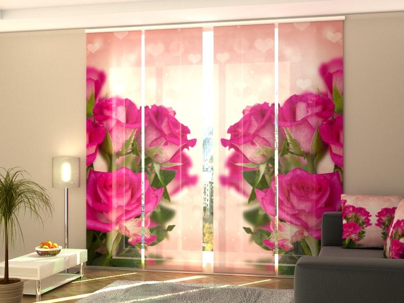 Paneļu aizkari (4 daļas) Pink Roses and Air Hearts Home Trends