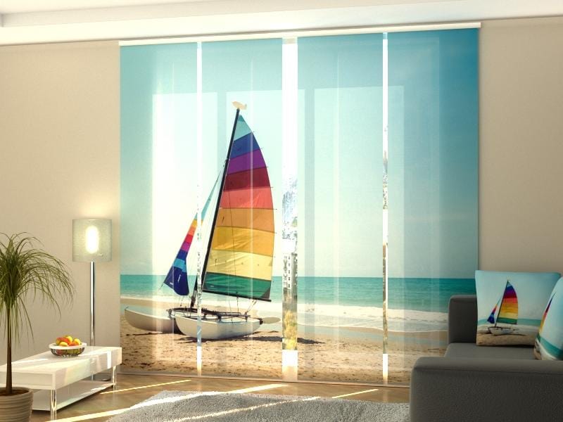 Paneļu aizkari (4 daļas) Sailboat on Tropical Beach Home Trends