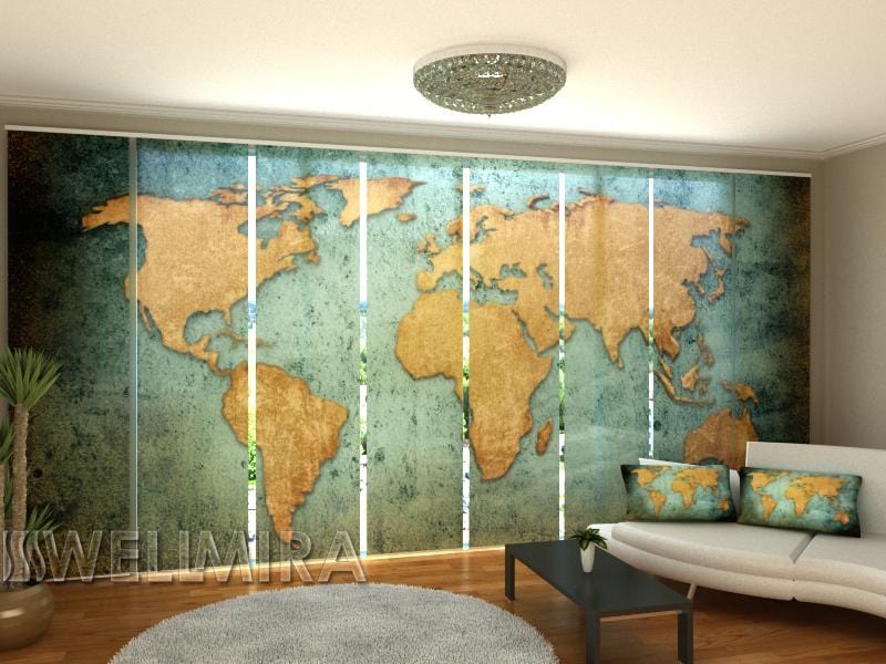 Paneļu aizkari (8 daļas) Golden World map Home Trends