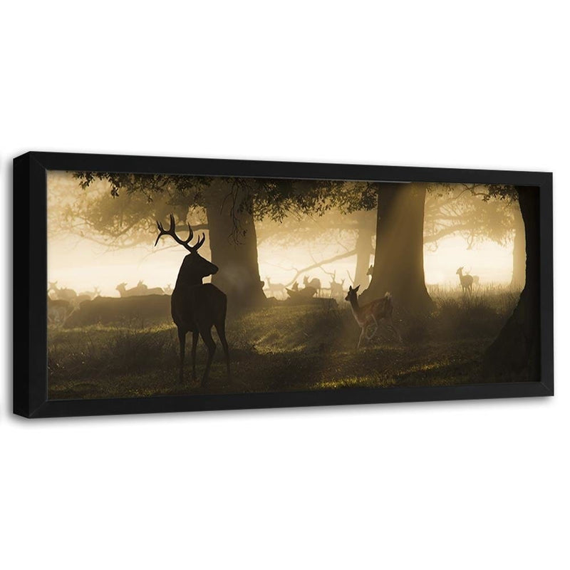 Picture in black frame PANORAMA, Deer In The Fog  Home Trends