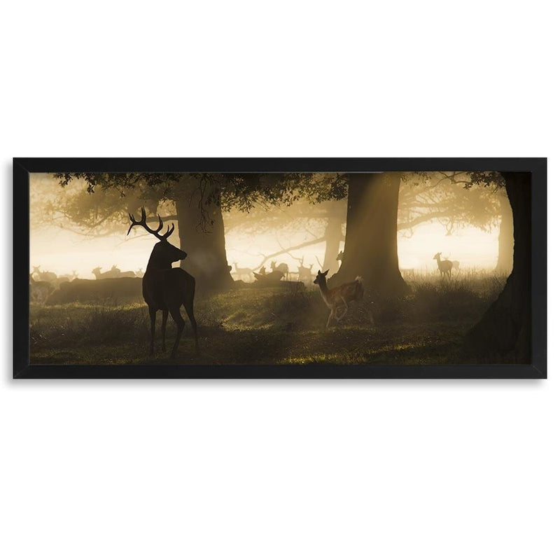 Picture in black frame PANORAMA, Deer In The Fog  Home Trends