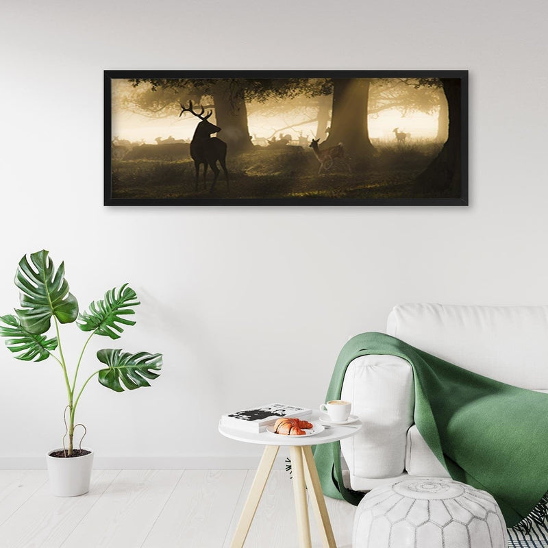 Picture in black frame PANORAMA, Deer In The Fog  Home Trends