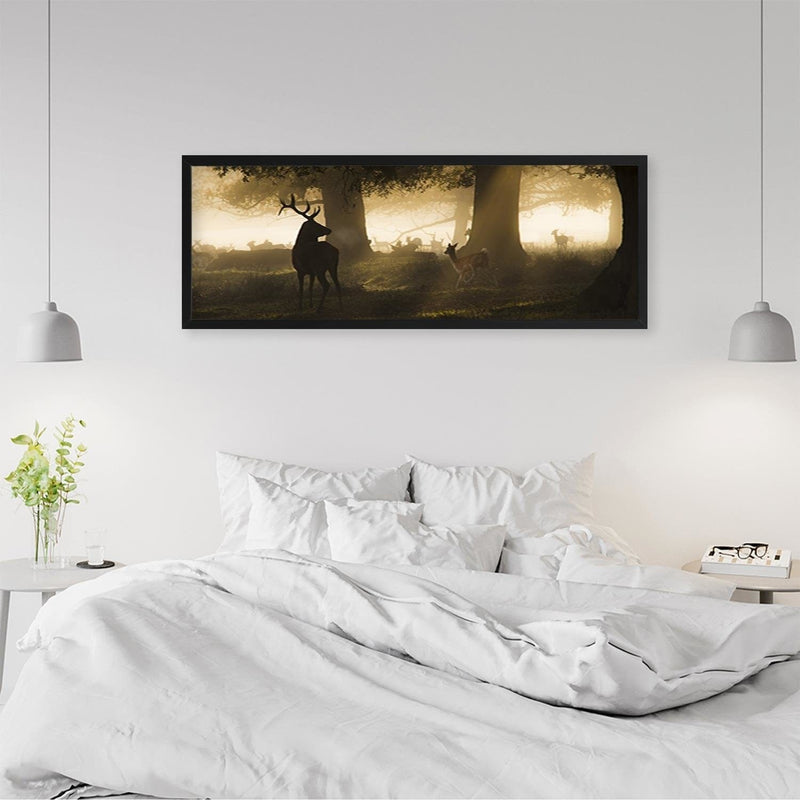 Picture in black frame PANORAMA, Deer In The Fog  Home Trends