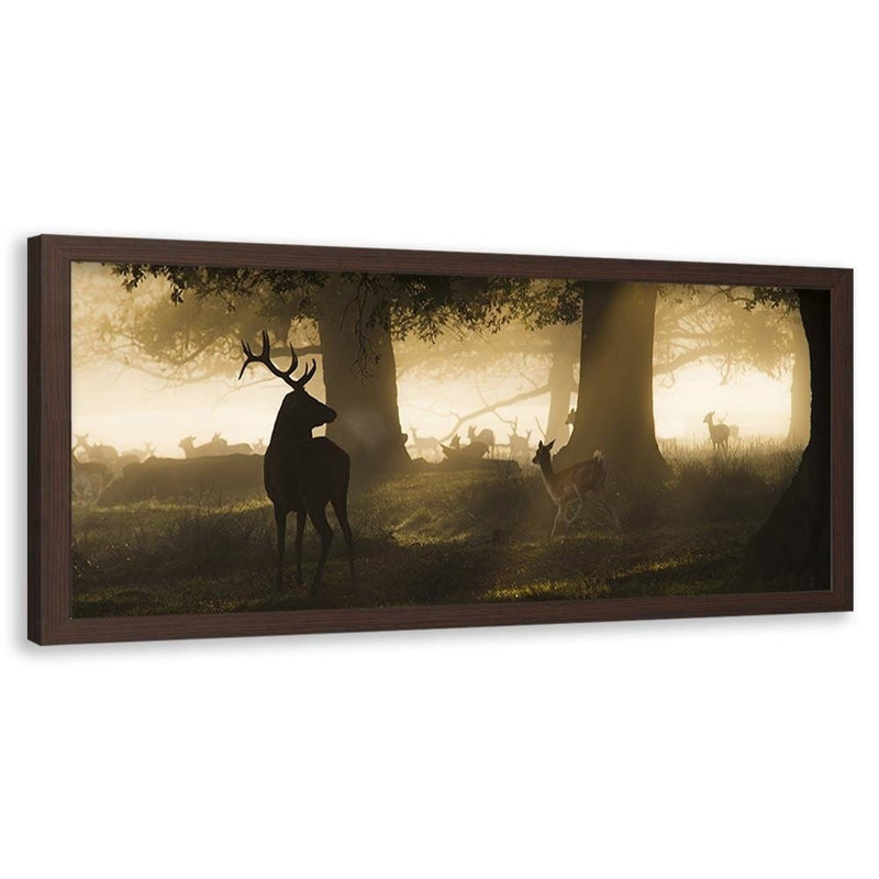 Picture in brown frame PANORAMA, Deer In The Fog  Home Trends