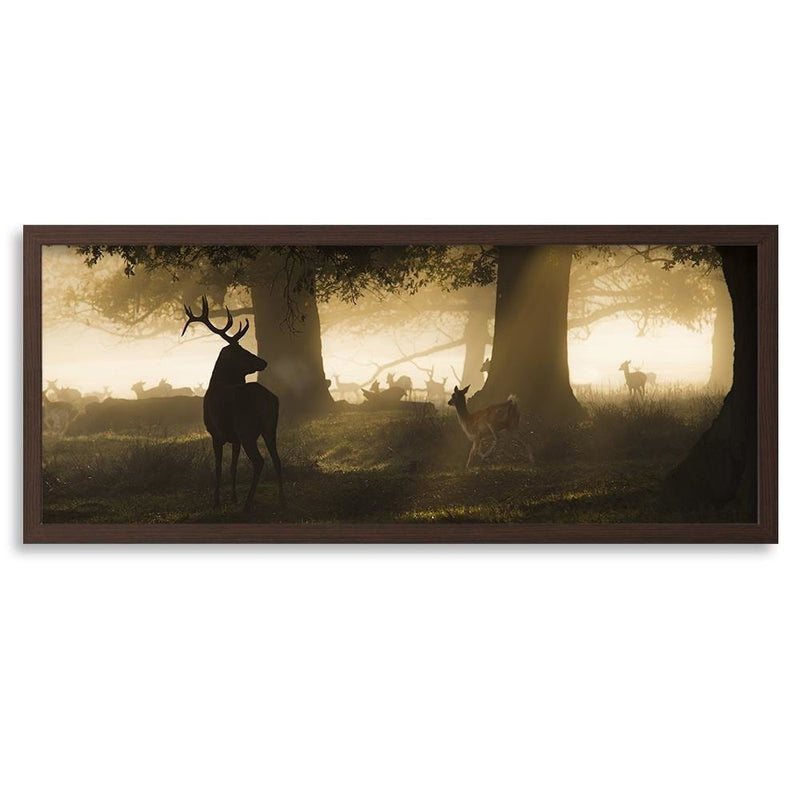 Picture in brown frame PANORAMA, Deer In The Fog  Home Trends