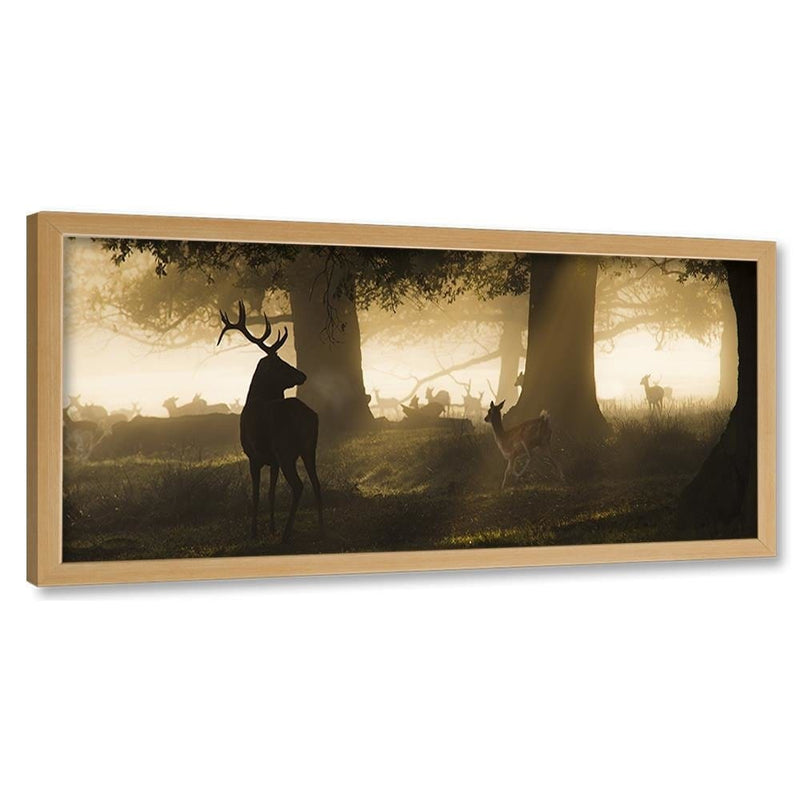 Picture in natural frame PANORAMA, Deer In The Fog  Home Trends