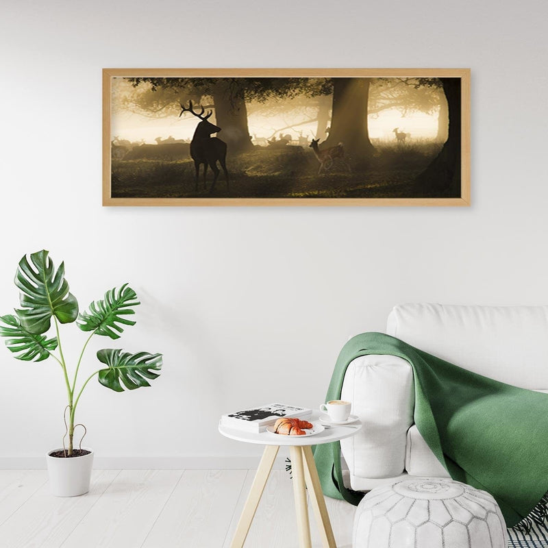 Picture in natural frame PANORAMA, Deer In The Fog  Home Trends