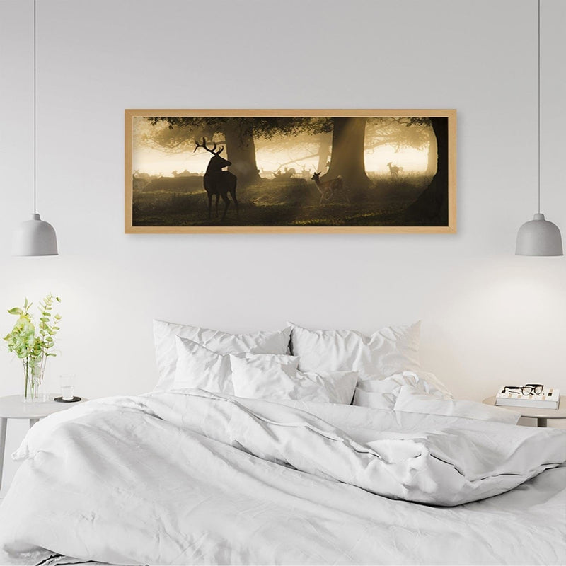 Picture in natural frame PANORAMA, Deer In The Fog  Home Trends