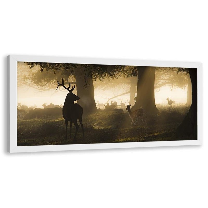 Picture in white frame PANORAMA, Deer In The Fog  Home Trends