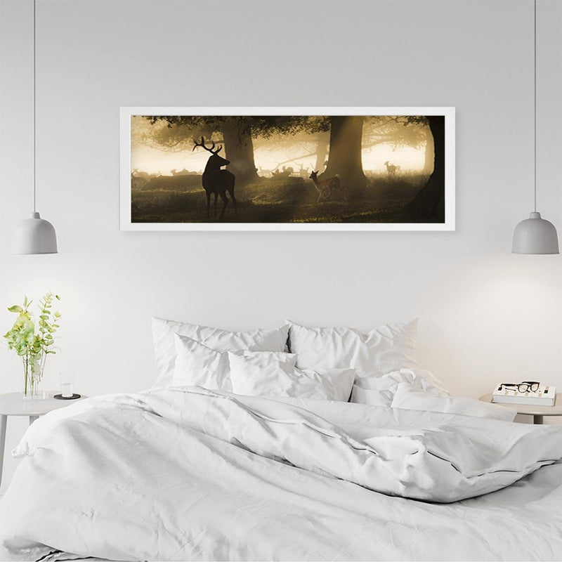 Picture in white frame PANORAMA, Deer In The Fog  Home Trends