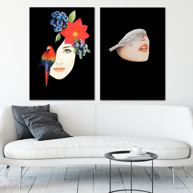 Posteris (plakāts) - Woman With Bird Black  Home Trends DECO