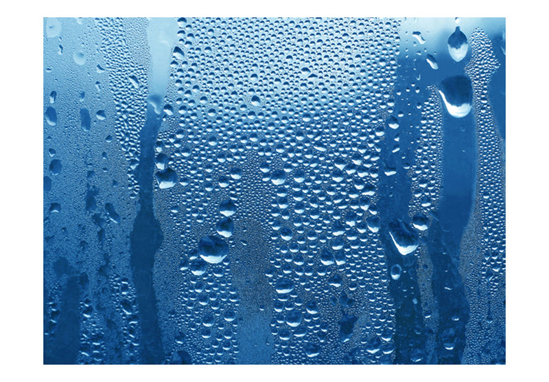 Fototapetes - Ūdens pilieni uz zila stikla