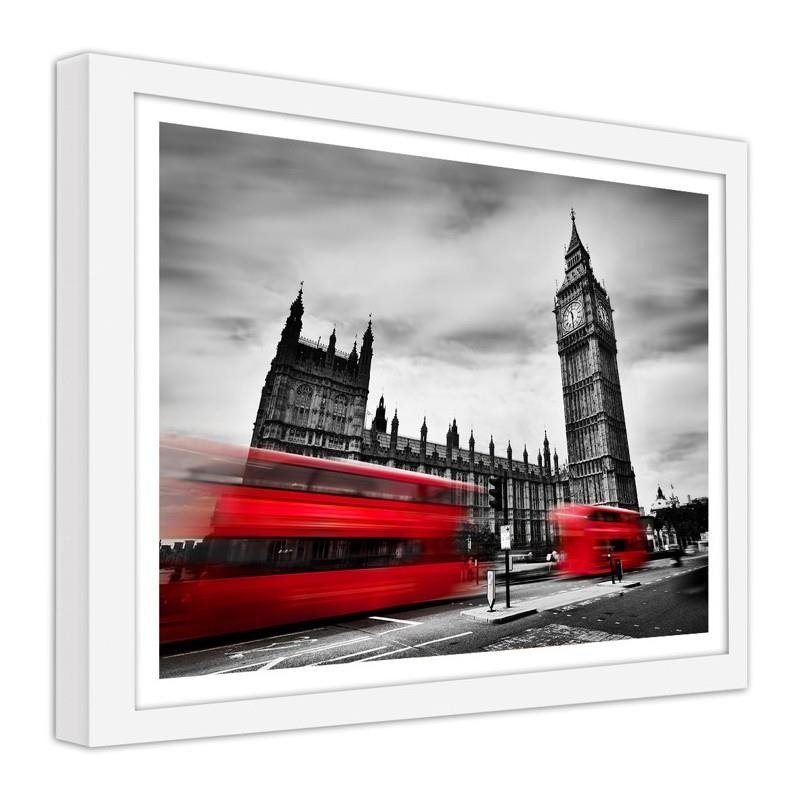 Glezna baltā rāmī - Red buses on the move and Big Ben 