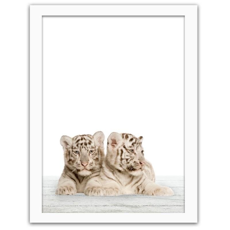 Glezna baltā rāmī - Two little white tigers. 