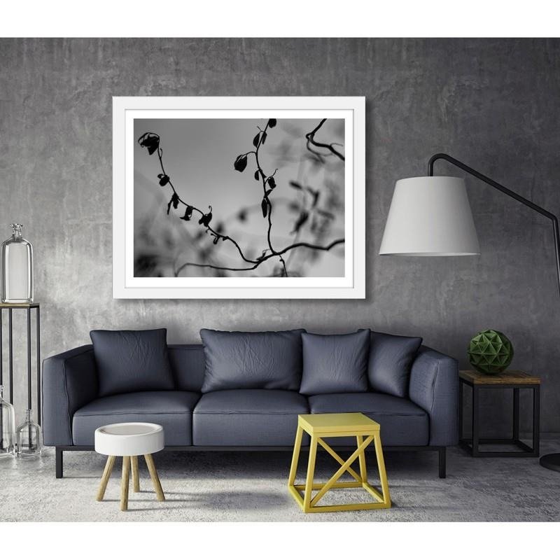 Glezna baltā rāmī - Twig on grey background 2 