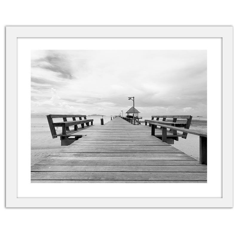 Glezna baltā rāmī - Benches on the pier 