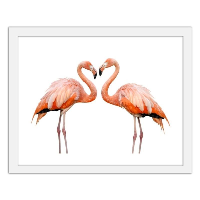 Glezna baltā rāmī - The love of two flamingos 