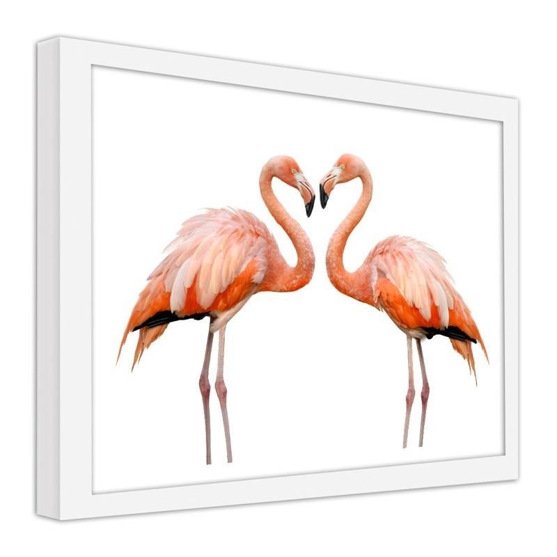 Glezna baltā rāmī - The love of two flamingos 