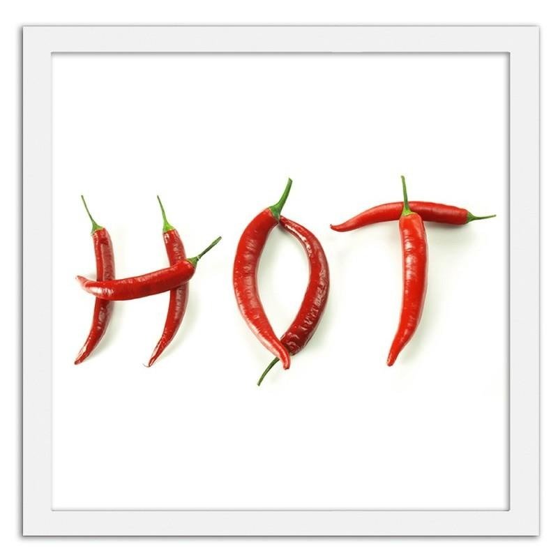 Glezna baltā rāmī - It says hot with chili peppers. 