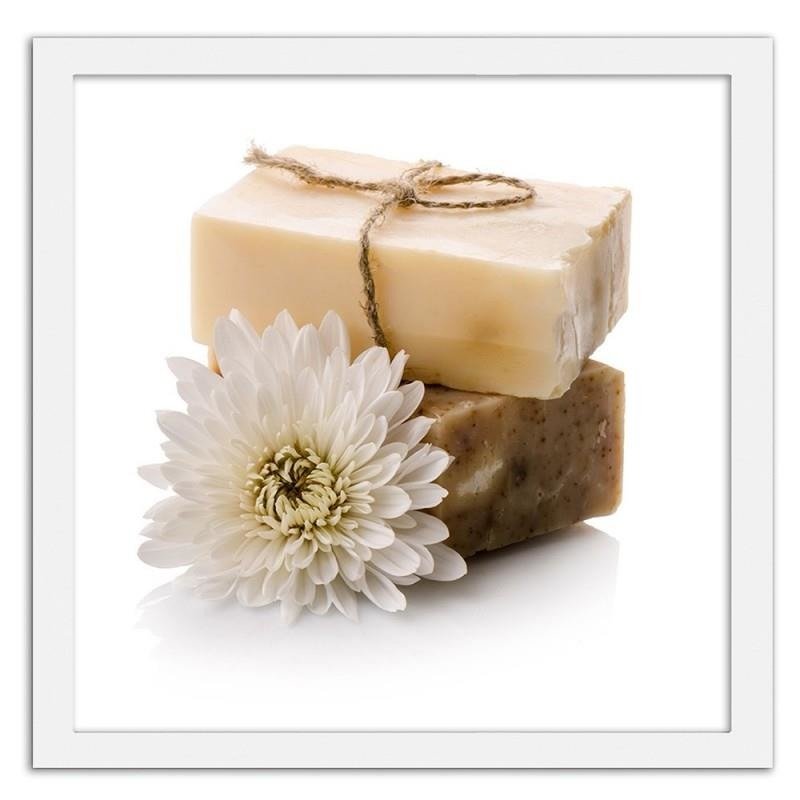 Glezna baltā rāmī - Natural soap with a flower 