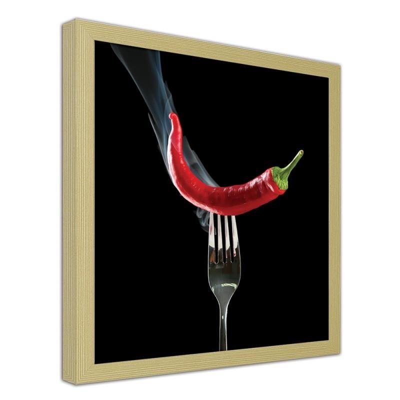 Glezna bēšā rāmī - Chili pepper on the fork. 