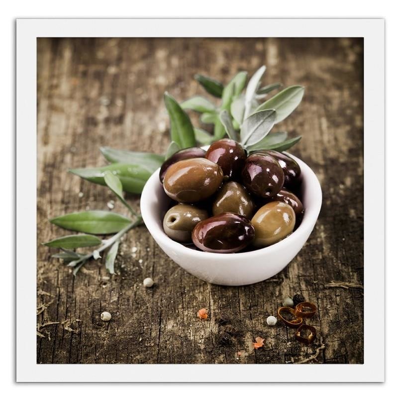 Glezna baltā rāmī - Fresh olives 