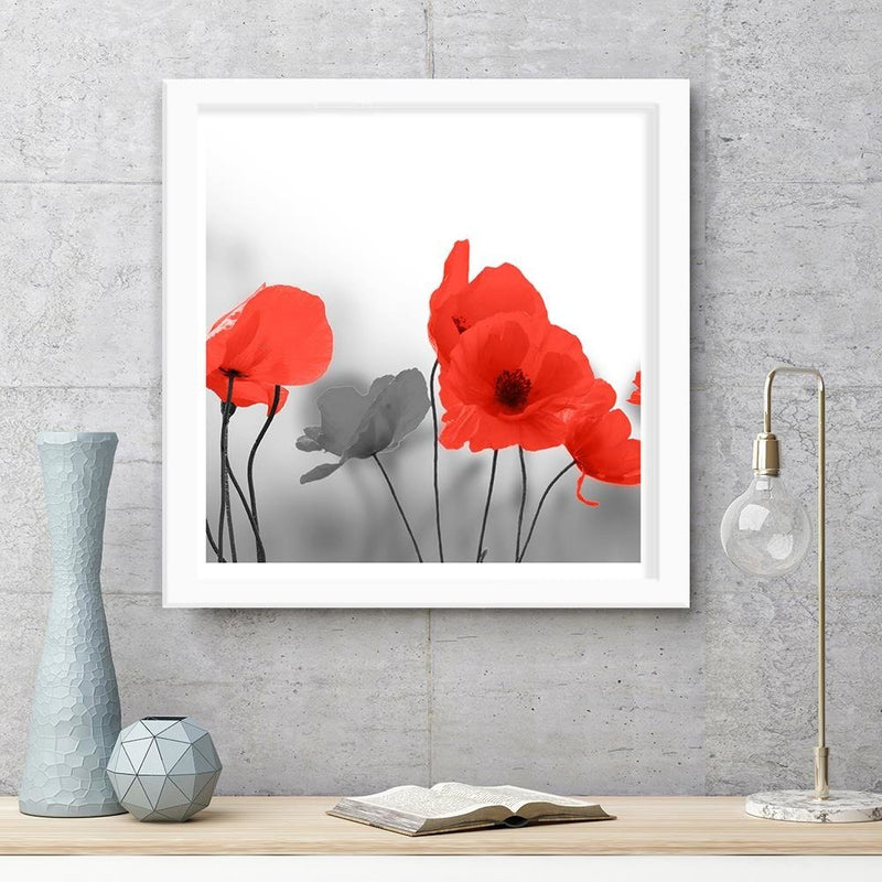 Glezna baltā rāmī - Red Poppies In Gray 