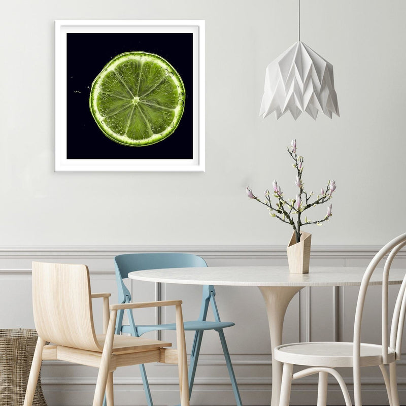 Glezna baltā rāmī - Green Lemon Slice 2 