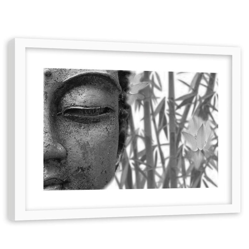 Glezna baltā rāmī - Half Face Of Buddha 