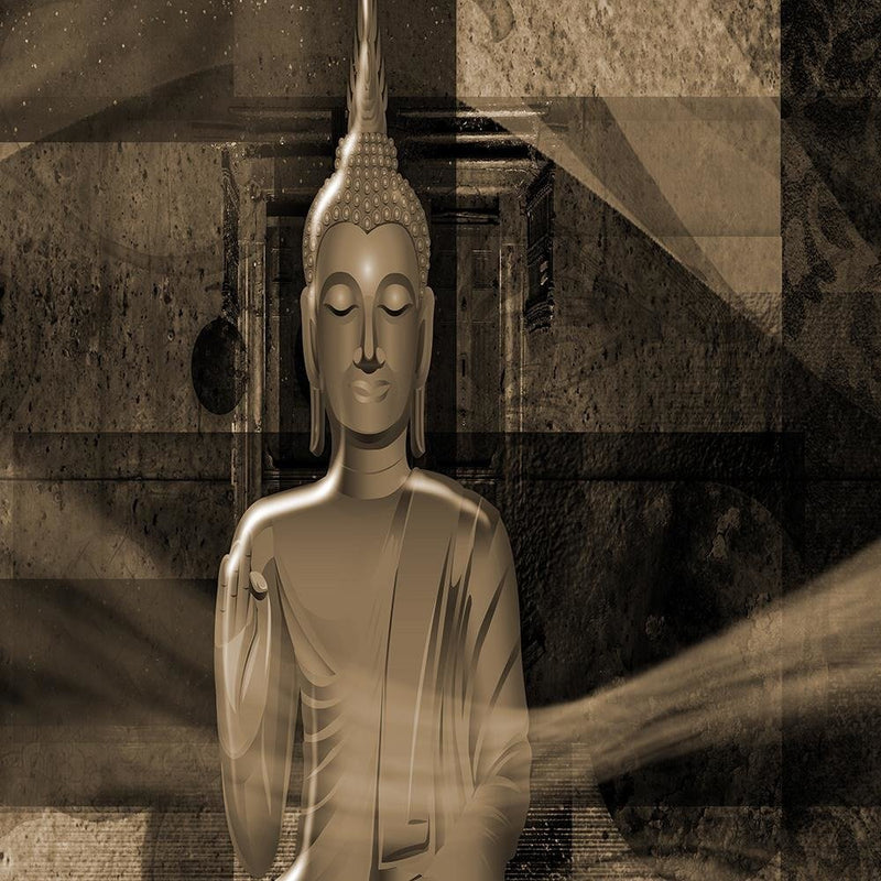 Glezna baltā rāmī - Buddha Figure Geometric Background 