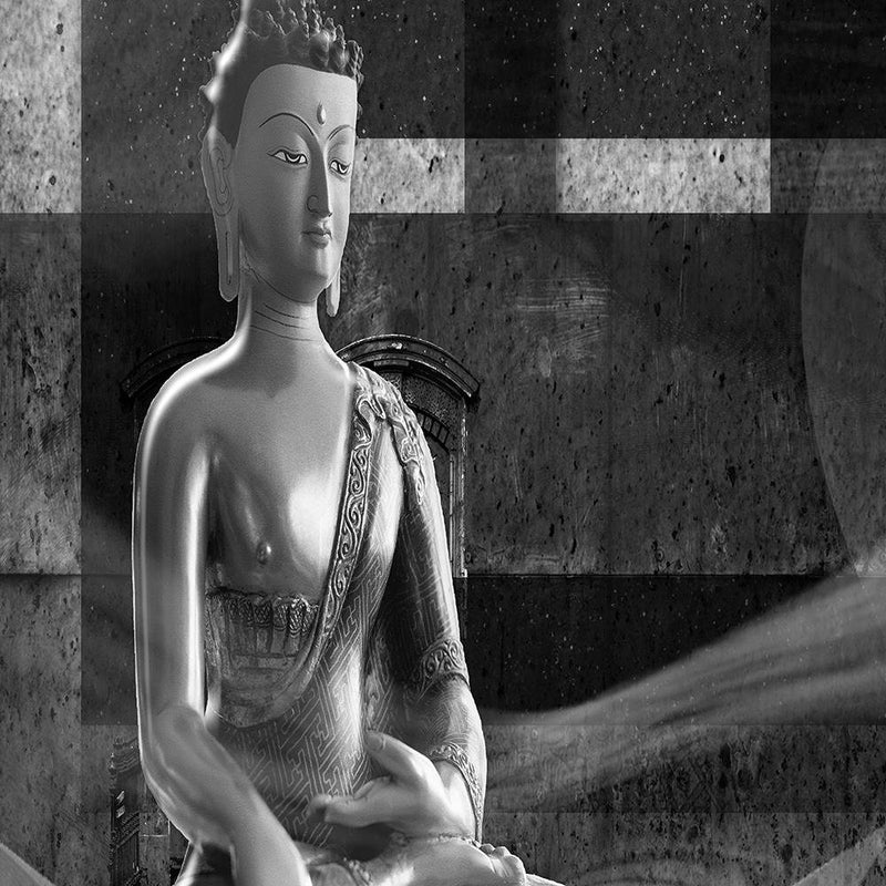 Glezna baltā rāmī - Buddha On Geometric Background 