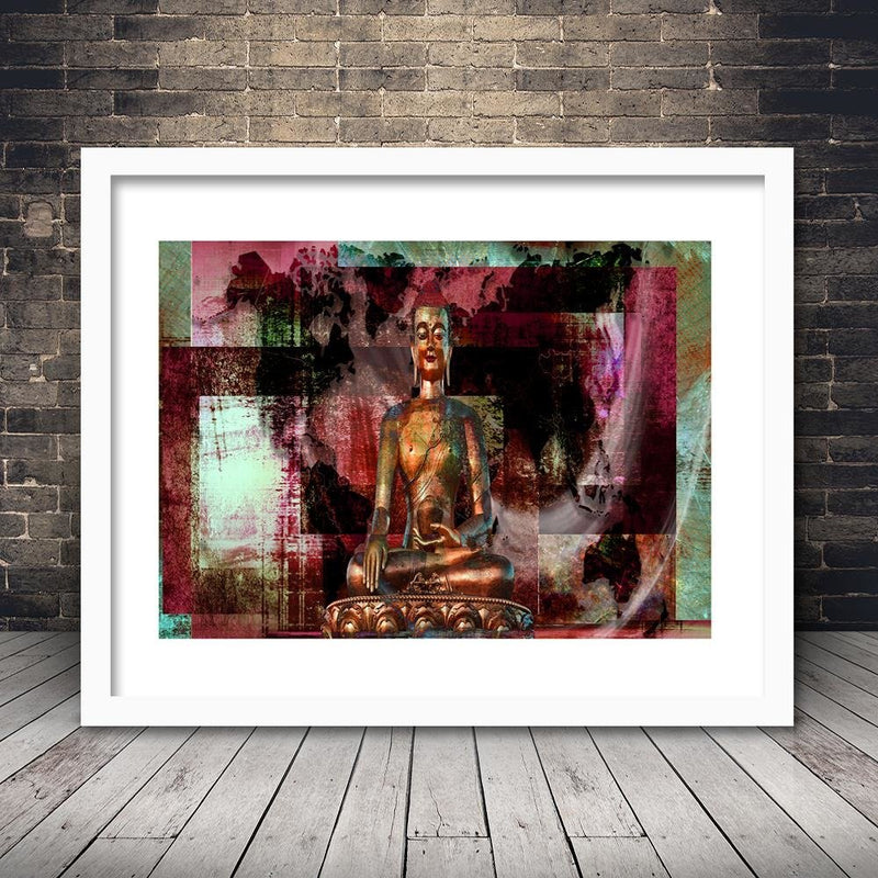 Glezna baltā rāmī - Buddha And Abstract Background 