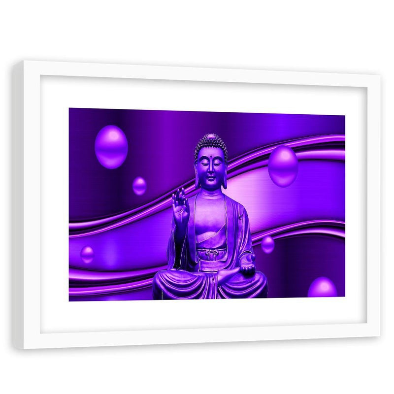 Glezna baltā rāmī - Meditator Buddha On An Abstract Background 