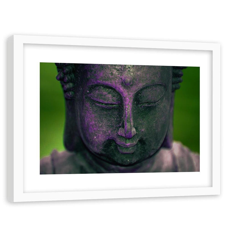 Glezna baltā rāmī - Purple Buddha Head 