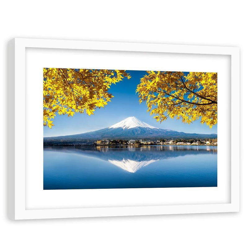 Glezna baltā rāmī - Mount Fuji And Lake 4 