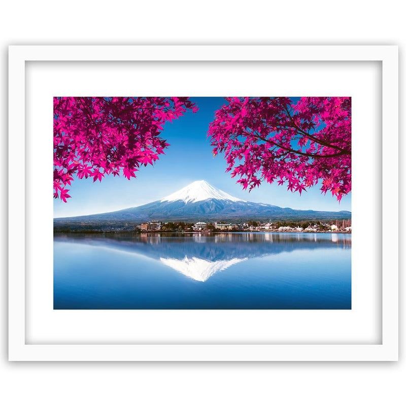 Glezna baltā rāmī - Mount Fuji And Lake 3 