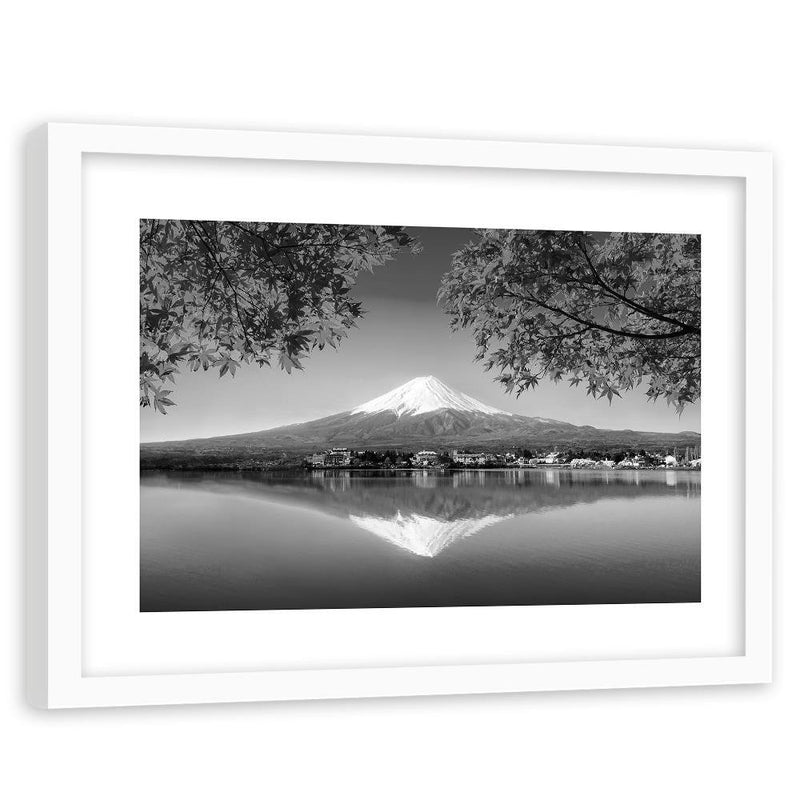 Glezna baltā rāmī - Mount Fuji And Lake 2 