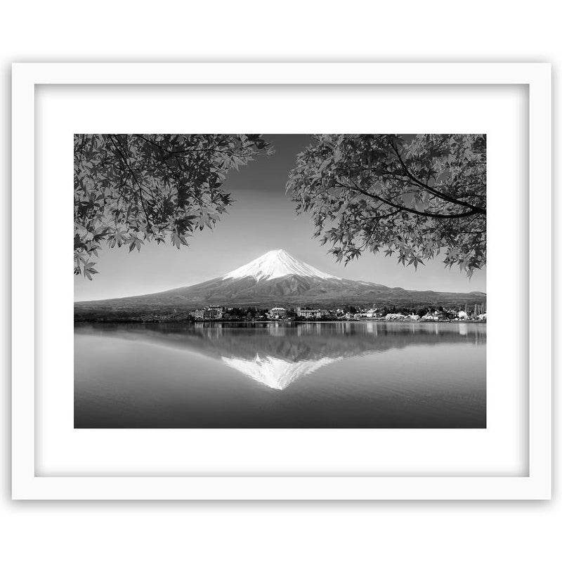 Glezna baltā rāmī - Mount Fuji And Lake 2 